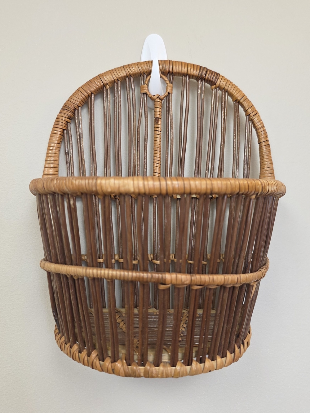 Vintage Brown Wicker Hanging Basket